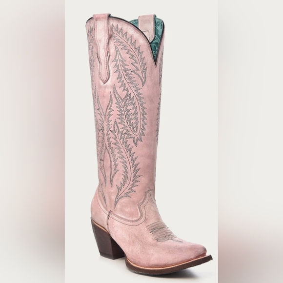 Corral Embroidery Rose Top Tip Toe Western Cowboy Boots 10.5 - Picture 3 of 6